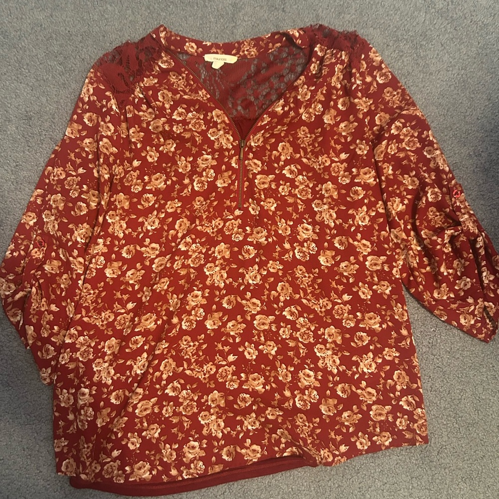 Maurices Burgundy Floral Blouse